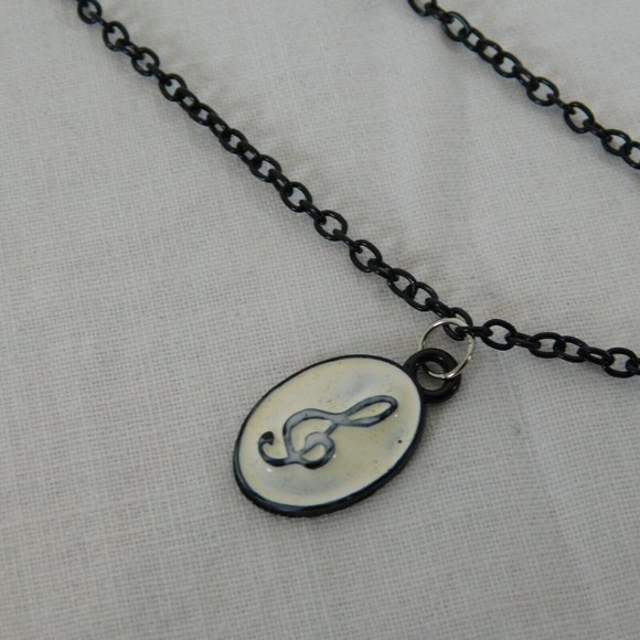 Music Themed Black & White Necklace Violin Cello Viola Keyboard Treble Clef 15" - Picture 6 of 7